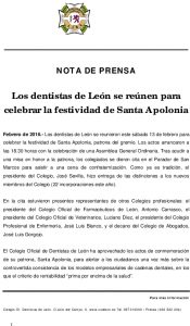 Nota De Prensa festividad de Santa Apolonia (2016)