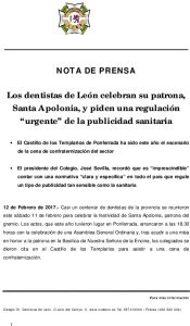 Nota De Prensa festividad Santa Apolonia (2017)