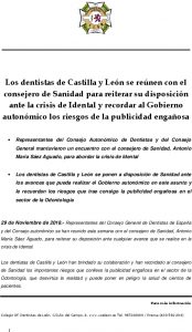 Los dentistas de Castilla y León se reúnen con el consejero de Sanidad para reiterar su disposición ante la crisis de Idental y recordar al Gobierno autonómico los riesgos de la publicidad engañosa